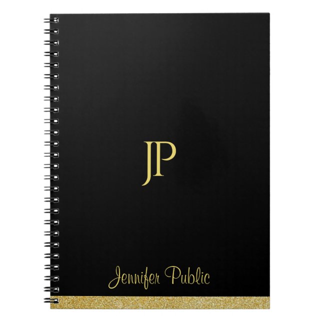 Carnet Modèle or personnalisé Texte moderne Monogramme Mo (Devant)