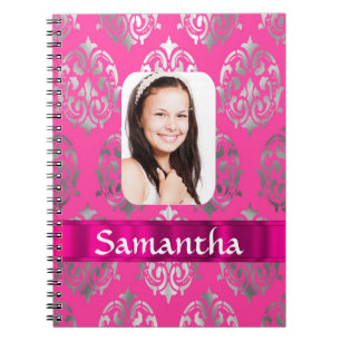 Carnet Modèle photo personnalisé damassé rose