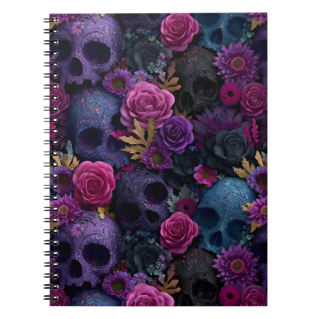 Carnet Modèle sans couture de crâne floral gothique foncé (Devant)