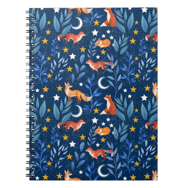 Carnet Modèle sans couture de forêt nocturne renard céles (Devant)