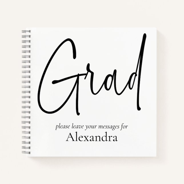 Carnet Modern Black Text Grad Name Graduation Guest Book (Devant)