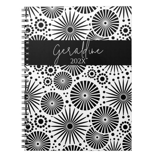 Carnet Modern black white geometric starburst Name  (Devant)