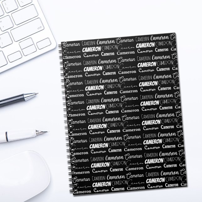 Carnet Modern Black White Personalized Name Collage (Créateur téléchargé)
