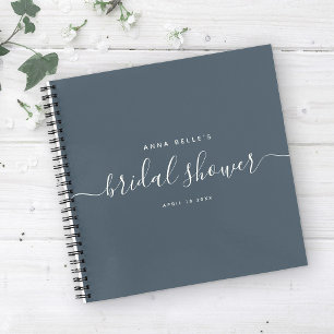 Carnet Modern Dark Blue Chic Script Bridal Shower Guest