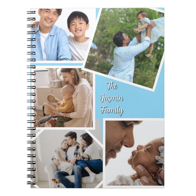 Carnet Modern elegant multi photo family stylish Blue (Devant)