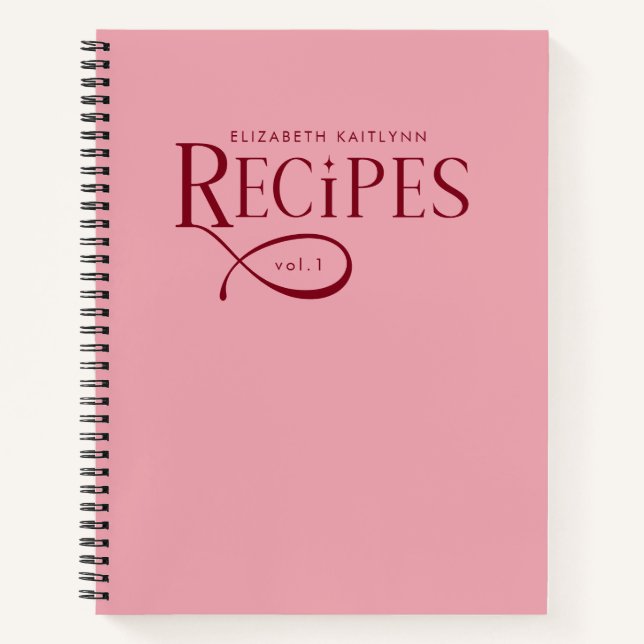 Carnet Modern Elegant Personalized Burgundy Pink Recipes (Devant)