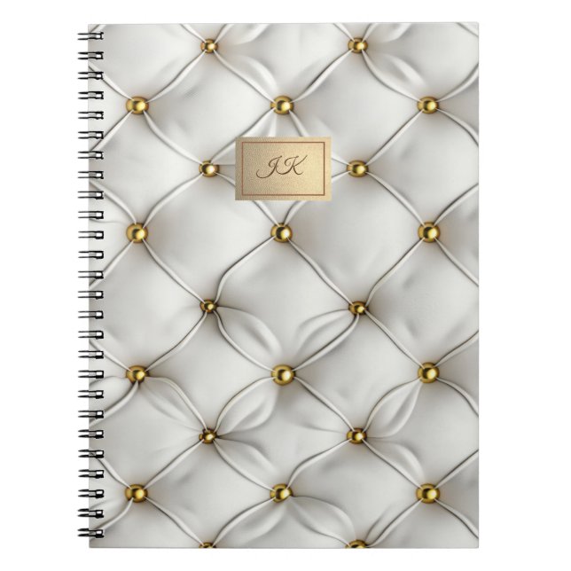 Carnet Modern Elegant White Leather Tufted Gold (Devant)