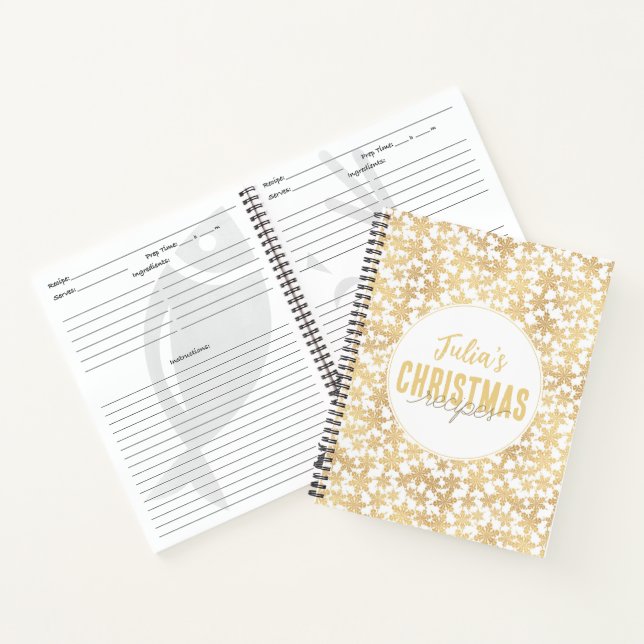 Carnet Modern Gold Snowflakes Christmas Recipes  (Intérieur)
