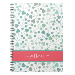 Carnet Modern green floral pattern script name mini clipb