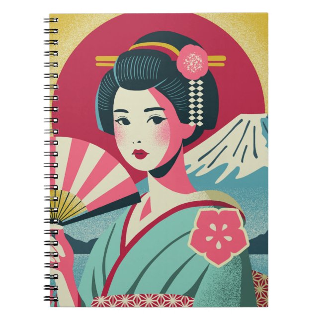 Carnet Modern Japanese Ukiyoe Style Kimono Geisha Girl (Devant)
