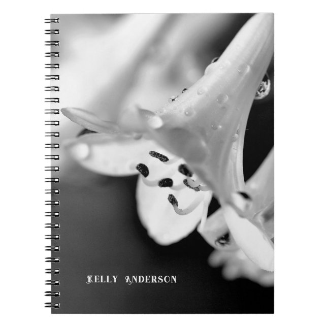 Carnet Modern Minimalist Black & White Flower with ursign (Devant)
