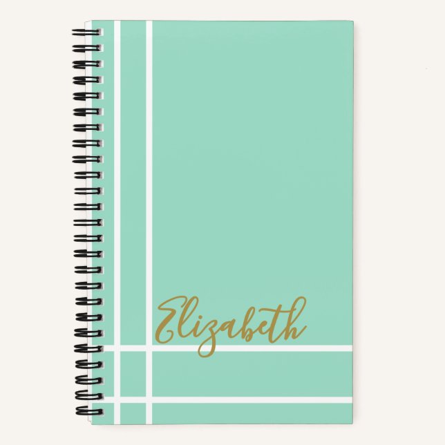 Carnet Modern Mint Green Custom Name Minimalist (Recto)