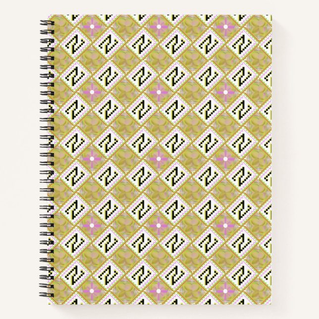 Carnet Modern Olive & Magenta Geometric Tribal Pattern (Devant)