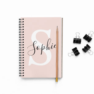 Carnet Modern Personalized Name Monogram Pastel Pink