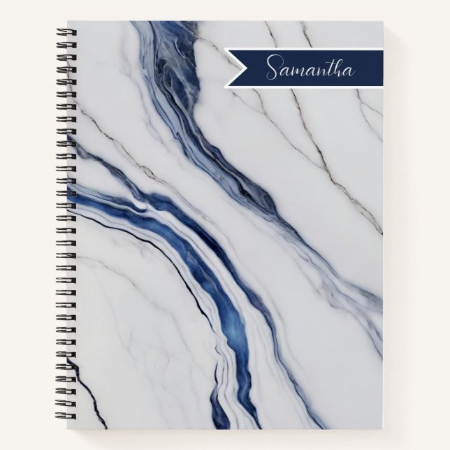 Carnet Modern Personalized Off-White Blue Marble  (Devant)