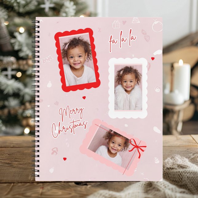 Carnet Modern Pink “Fa La La” Christmas Photo   (Créateur téléchargé)