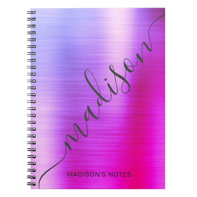 Carnet Modern Pink Purple Ombre Metal Monogram Script (Devant)