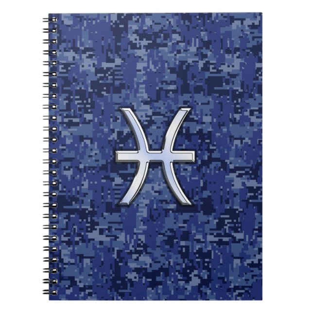 Carnet Modern Pisces Zodiac Sign Navy Blue Digital Camo (Devant)