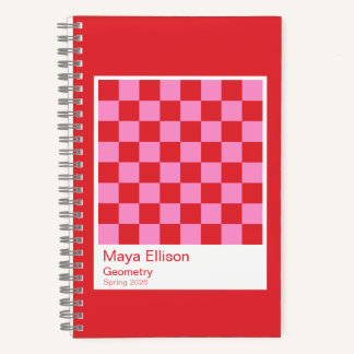 Carnet Modern Red and Pink Checkerboard Notebook