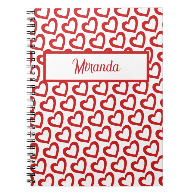 Carnet Modern Red Heart Valentines Custom Name (Devant)