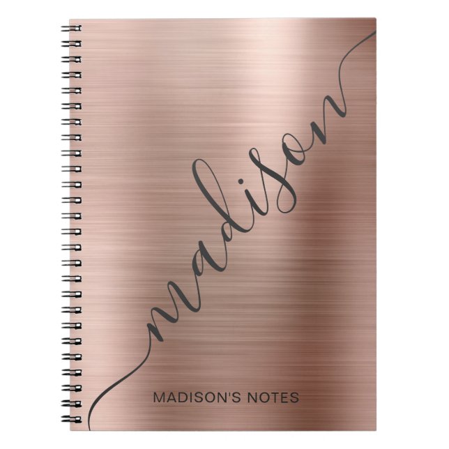 Carnet Modern Rose Gold Monogram Script Name Notebook (Devant)