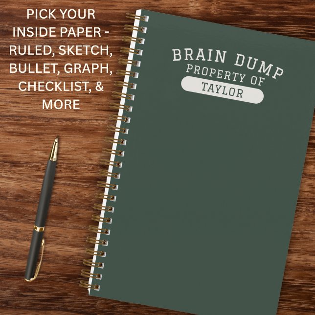 Carnet Modern School Brain Dump List Funny Green (Clean collegiate style with a modern edge.Personalized name makes it uniquely theirs.)