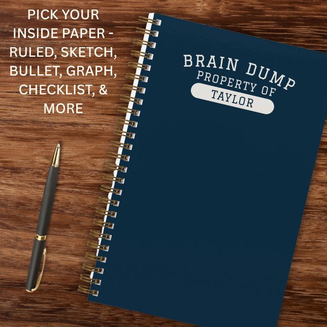 Carnet Modern School Brain Dump List Funny Navy Blue (Clean collegiate style with a modern edge.)