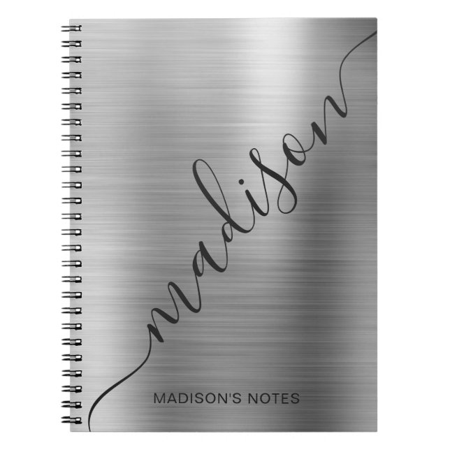 Carnet Modern Silver Gray Monogram Script Name Notebook (Devant)