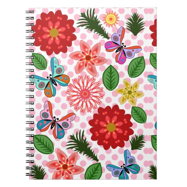 Carnet Modern Spring Garden Butterfly Floral  (Devant)