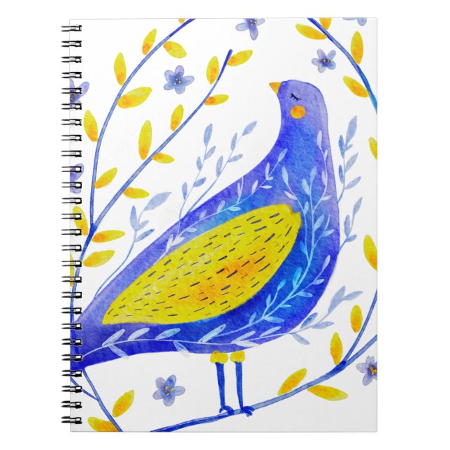 Carnet Modern Watercolor Blue and Yellow Bird Art (Devant)