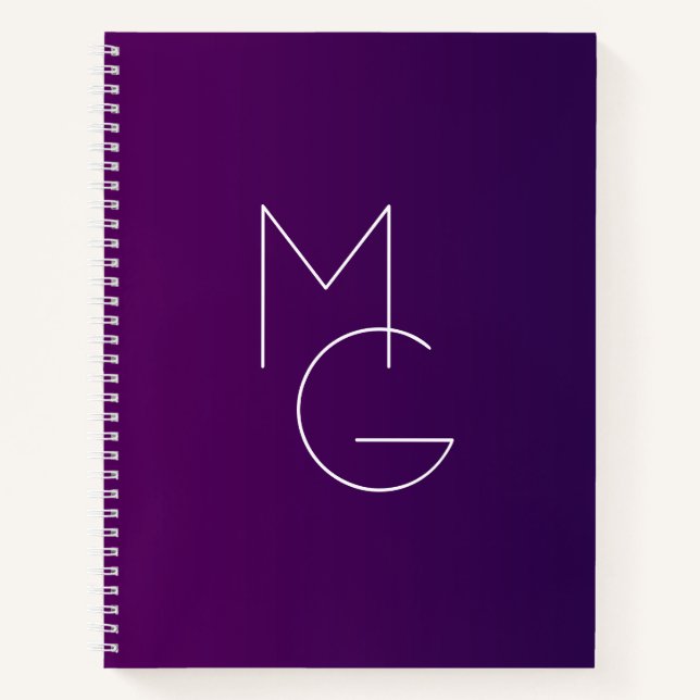 Carnet Moderne 2 Initiales | Ombre Subtile Violet Foncé (Devant)