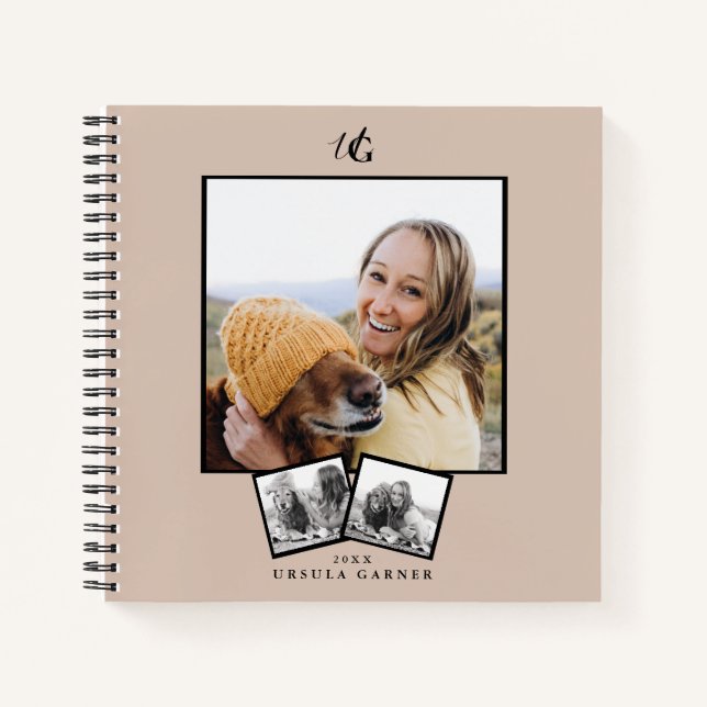 Carnet Moderne à Monogramme avec 3 Photos (Devant)