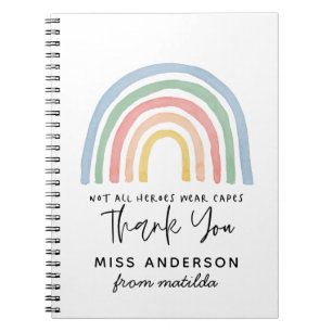 Carnet Moderne aquarelle arc-en-ciel professeur merci cad