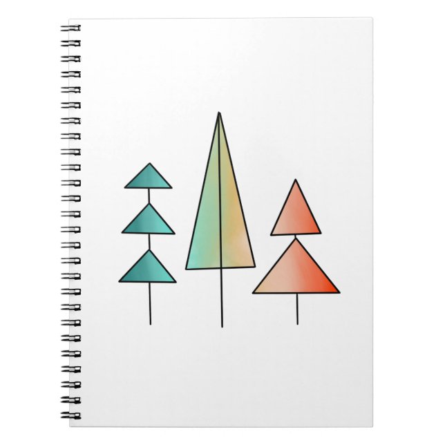 Carnet moderne arc-en-ciel arbres roses sarcelle simple m (Devant)