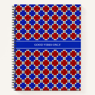 Carnet Moderne bleu rouge blanc diamants pointillés sur f