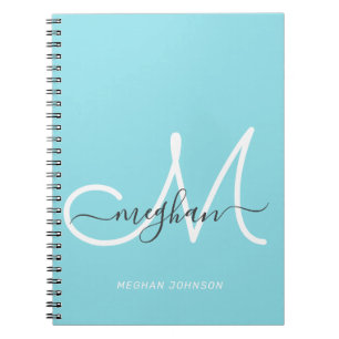 Carnet Moderne Chic Bleu clair Script Monogramme