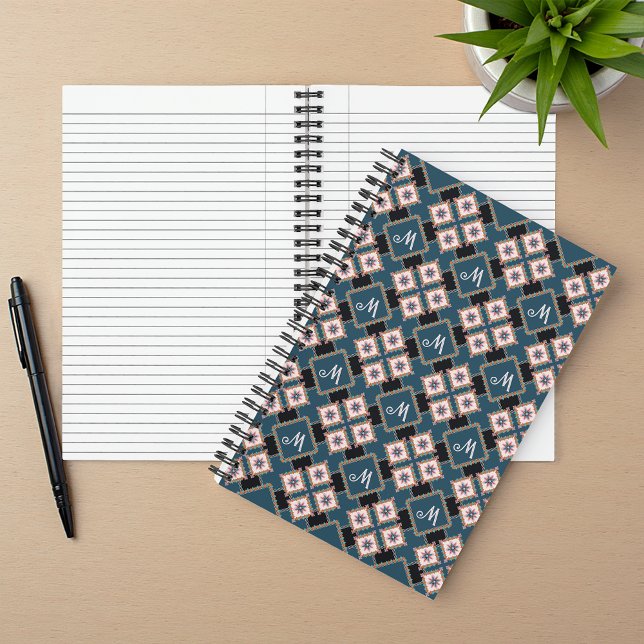Carnet Moderne Chic géométrique Motif de monographie flor (Créateur téléchargé)