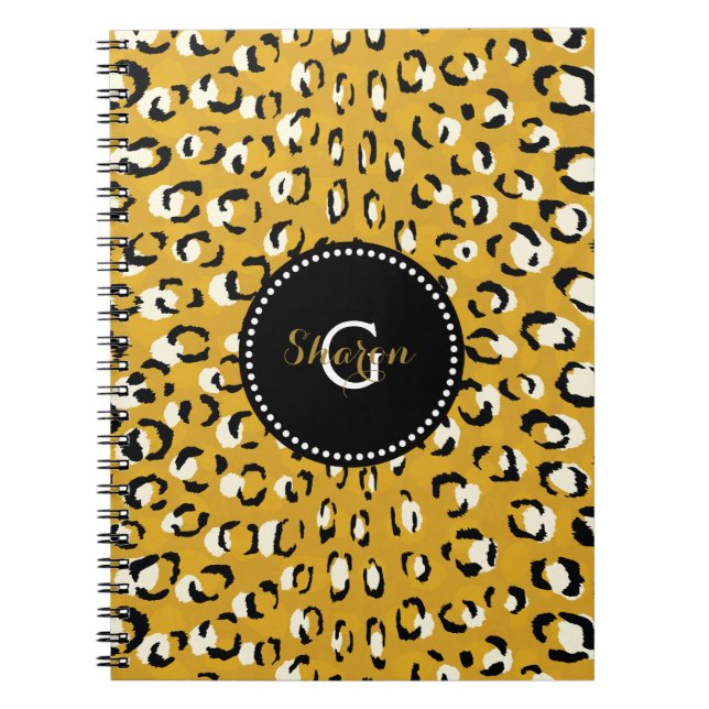 Carnet Moderne chic imprimé guépard doré à monogramme (Devant)