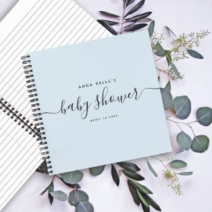 Carnet Moderne Dusty Blue Chic Script Baby shower invité