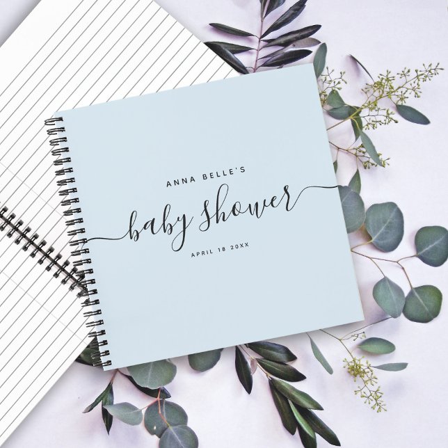 Carnet Moderne Dusty Blue Chic Script Baby shower invité (Créateur téléchargé)