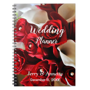 Carnet Moderne Elégant Floral Rouge Fleurs Wedding planne
