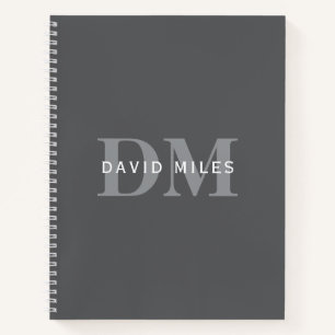 Carnet Moderne Élégant Gris Foncé Monogramme & Nom