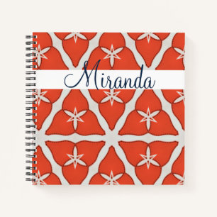 Carnet Moderne Elegant Orange Motif Blanc Personnaliser