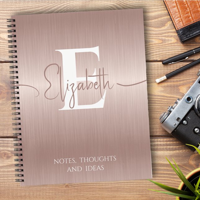 Carnet Moderne Élégant Rose Or brossé Métal Monogramme (Créateur téléchargé)