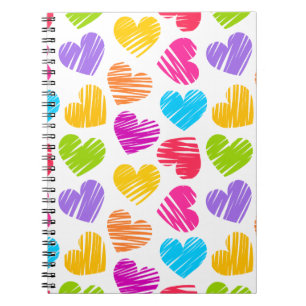 Carnet Moderne et Fille Vibrant Doodled Hearts Motif