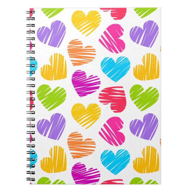 Carnet Moderne et Fille Vibrant Doodled Hearts Motif (Devant)
