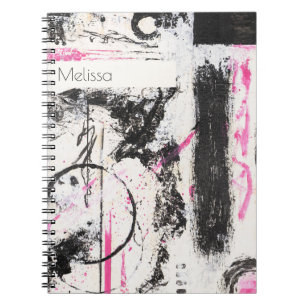 Carnet Moderne expressif rose et noir abstrait peint