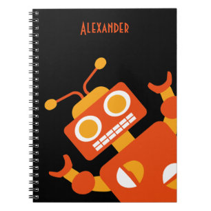 Carnet Moderne frais personnalisé par robot noir orange