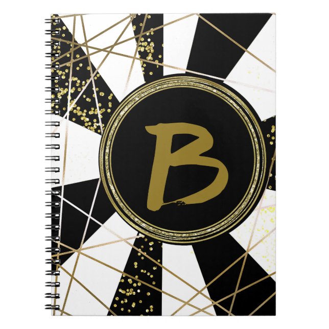 Carnet Moderne Glamour Deco Noir Blanc Or Féminin Unique (Devant)