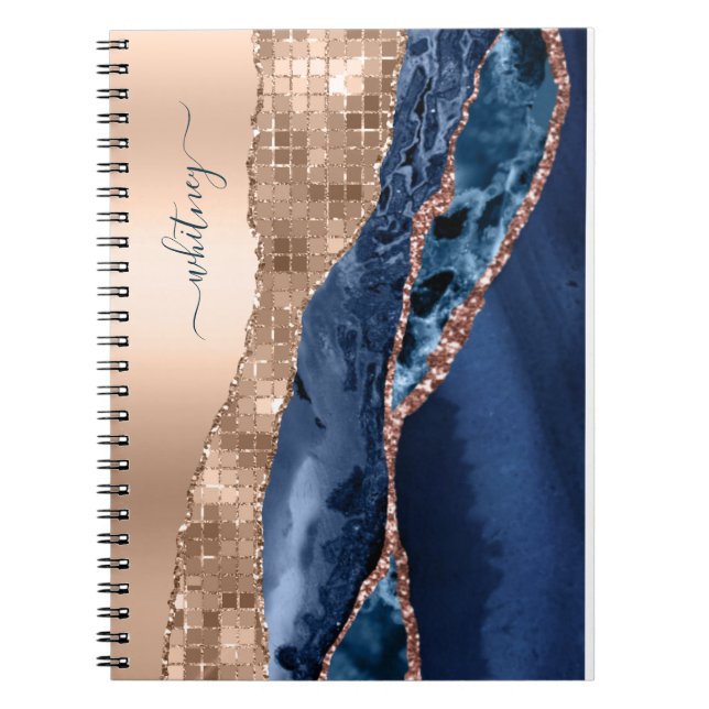 Carnet Moderne Indigo Blue Agate & Rose Gold Confetti Lea (Devant)